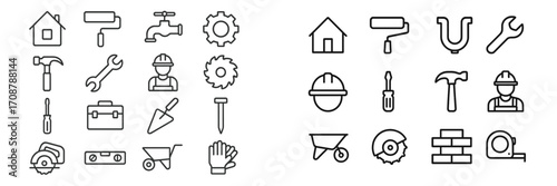 Construction and repair tools arranged in a grid showcasing essential equipment for home improvement projects