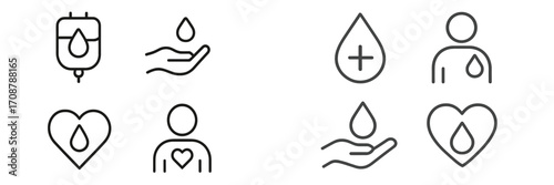 Symbols representing blood donation and its importance for health and community support in a clean graphic design style