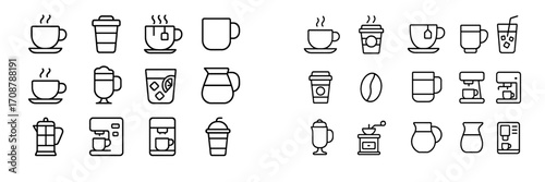 Collection of simple coffee and beverage icons in a clean, modern design suitable for various uses