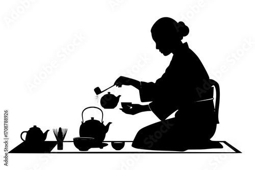 Silhouette tea ceremony. Asian traditions and culture.
