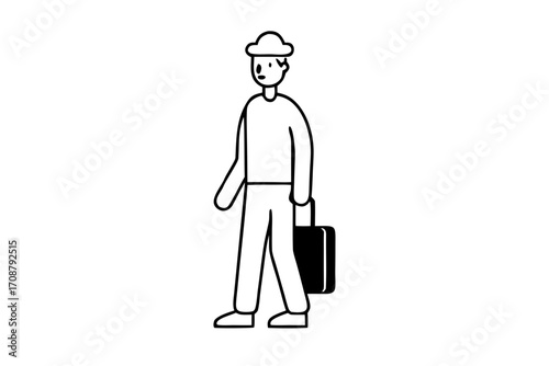 A man in a hat is walking a briefcase, conveying a sense of business purposefulness