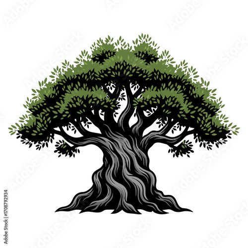 A majestic old tree gnarled branches lush green leaves, , standing tall proud in nature