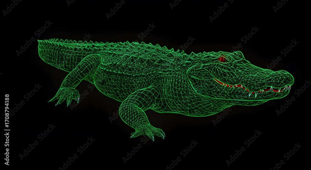 Fototapeta premium A Stunning 3D Wireframe Model of an American Alligator Against a Black Background