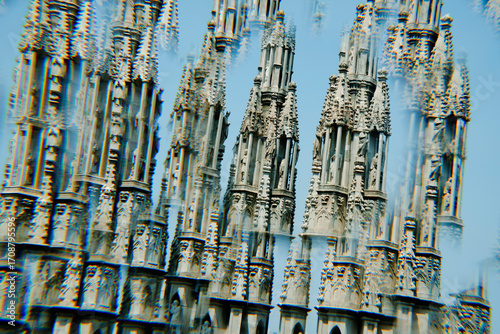 kaleidoscopic image of the Duomo spires in Milan
