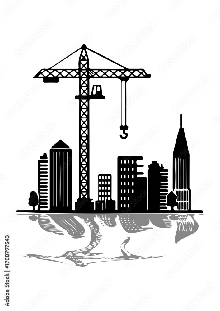 Obraz premium Title: City Under Construction Silhouette 