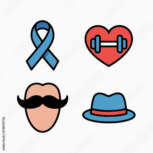 Set of icons representing men s health awareness and fatherhood