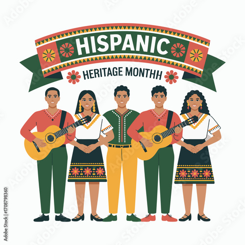 Hispanic heritage month celebration with music and traditional attire