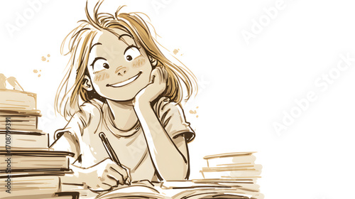 Girl Concentrating on Studies.