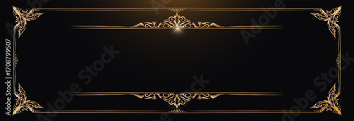 Elegant golden ornamental frame with floral vintage decorations on black background, ideal for invitations, certificates, menus, greeting cards, and premium design projects.