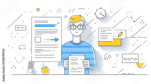 Focused professional reviewing documents analyzing information and working diligently.