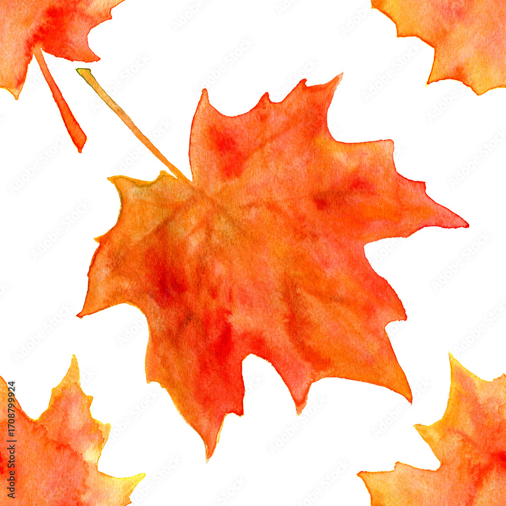 Fototapeta premium Watercolor autumn maple leaves seamless pattern