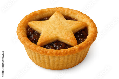 Delicious mince pie showing star shaped decoration on transparent background