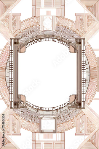 Architectural structure with intricate details and symmetrical design elements.
