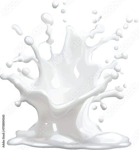 White Milk Splash with Droplets and Waves on White Background liquid fluid