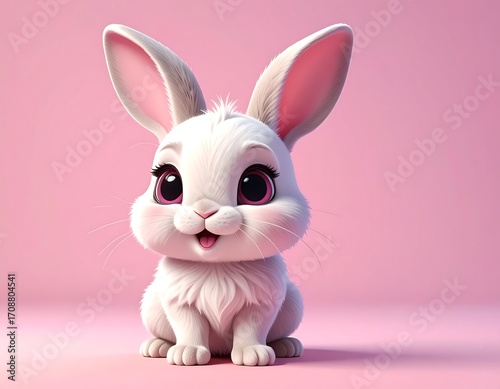 Cute cartoon bunny on pink
