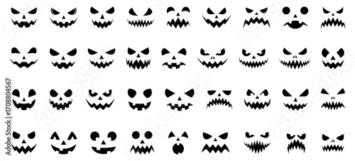 Set of Halloween scary pumpkins cut. Spooky creepy pumpkins cut