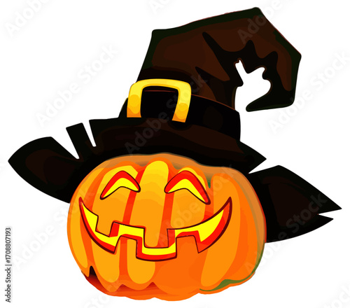 halloween pumpkin with witch hat