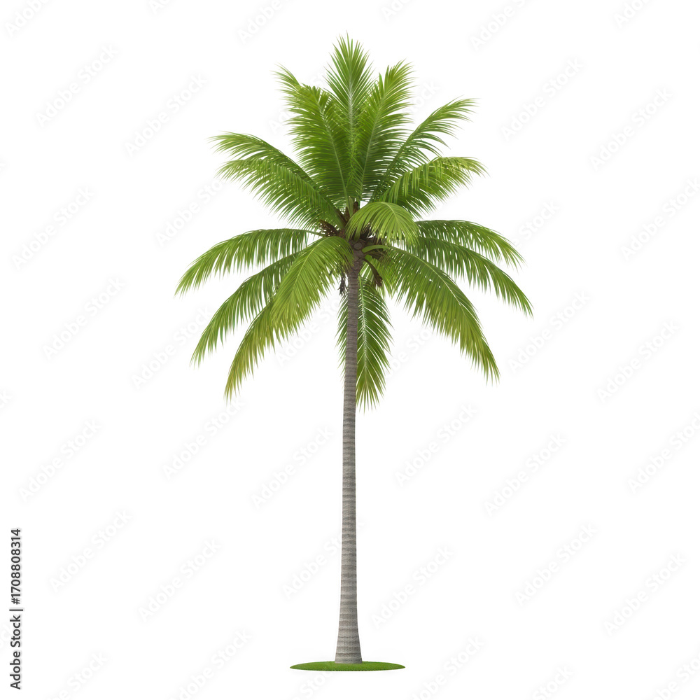 Obraz premium Single palm tree with green leaves isolated on transparent background