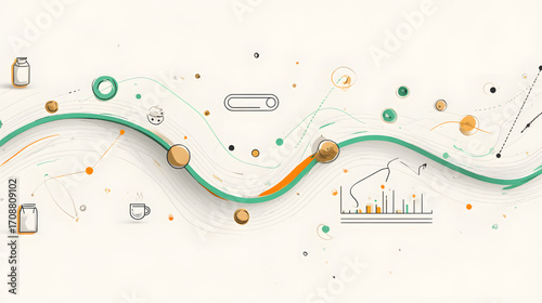 Abstract Data Visualization with Wavy Line and Geometric Elements.