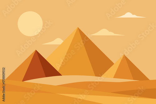 vector desert with pyramids  golden sand dunes  an