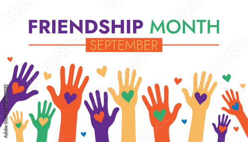 Friendship Month is observed every year in September design  concept. Template for background, banner, card, poster, placard