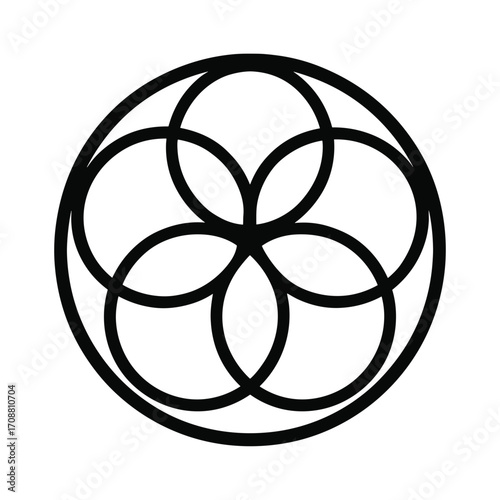 Sacred Geometry Circle Flat Icon, Black and White, Transparent Background