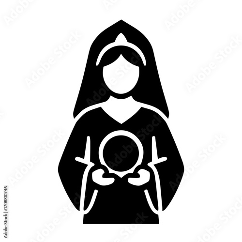 Fortune Teller Woman Flat Icon, Black and White, Transparent Background