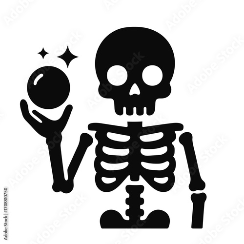 Mystic Skeleton Flat Icon, Black and White, Transparent Background