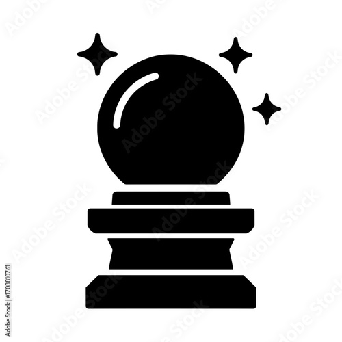 Crystal Ball Flat Icon, Black and White, Transparent Background