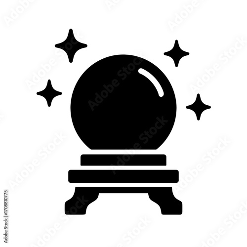 Crystal Ball Flat Icon, Black and White, Transparent Background