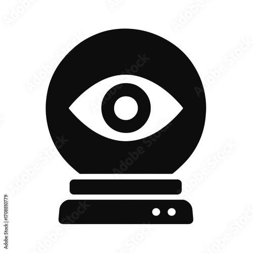 Crystal Ball with Eye Flat Icon, Black and White, Transparent Background