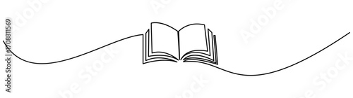 Open Book Line Art, Continuous Single Line Drawing