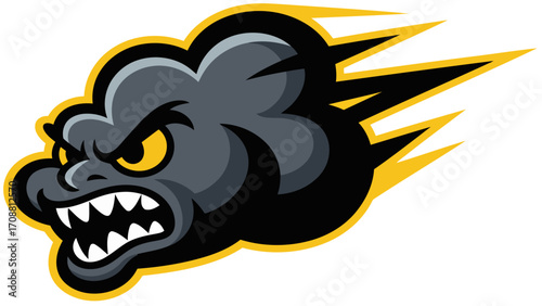 An angry cartoon zombie head illustration attacking a wild animal character with a symbol design