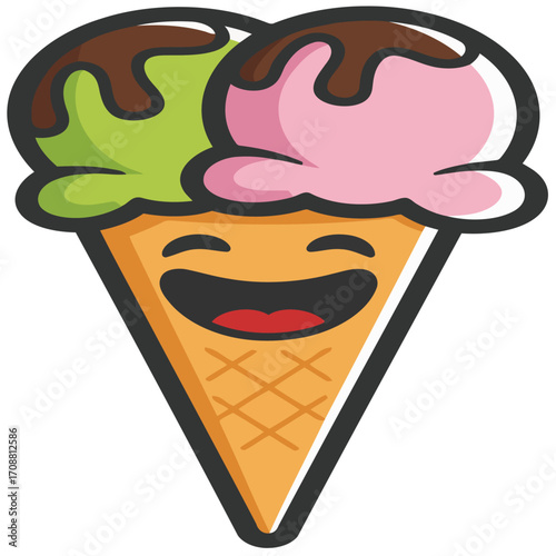 Funny cartoon monster mask vector illustration of a smiling man's head with a big mouth