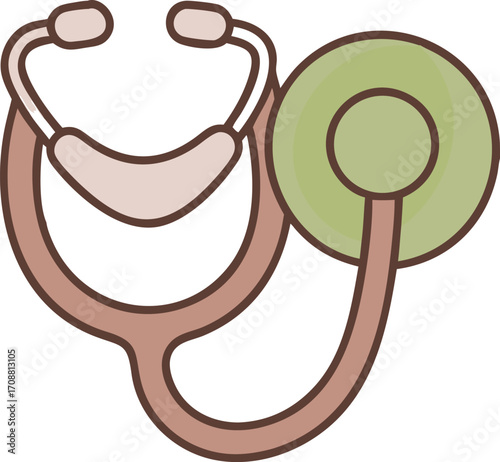 Medical stethoscope icon with green diaphragm and brown tubing for healthcare professionals