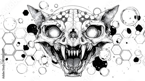 Feline Skull with Sharp Teeth and Empty Eye Sockets.