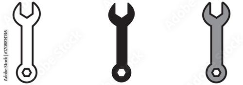 Hand holds a spanner and wrench vector icon set illustration on white background. spanner and wrench logo art work.
