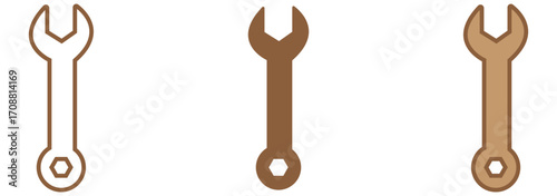 Hand holds a spanner and wrench vector icon set illustration on white background. spanner and wrench logo art work.