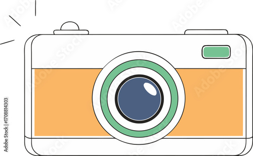 Retro orange and green camera icon with lens for photography and vintage enthusiasts