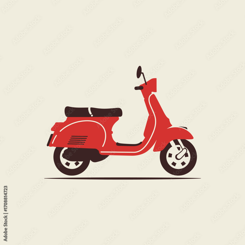 Obraz premium Classic red vintage scooter motorcycle with retro styling and simple clean design