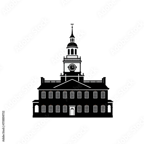 Silhouette of independence hall building in philadelphia a historic landmark with a clock tower and dome