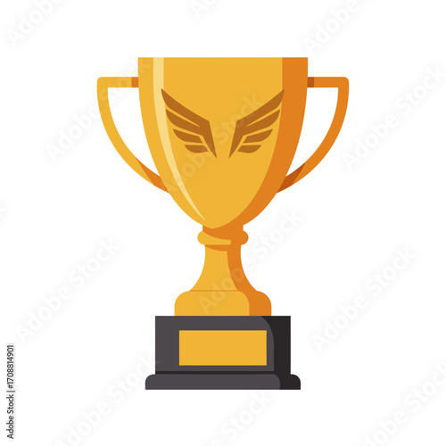 Golden trophy with wings on a black base representing victory achievement and championship success