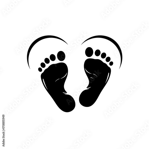 Adorable black baby footprints forming a heart shape on a white background symbolizing love