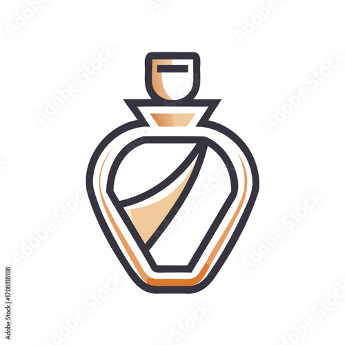 Elegant glass perfume bottle with golden liquid and stopper