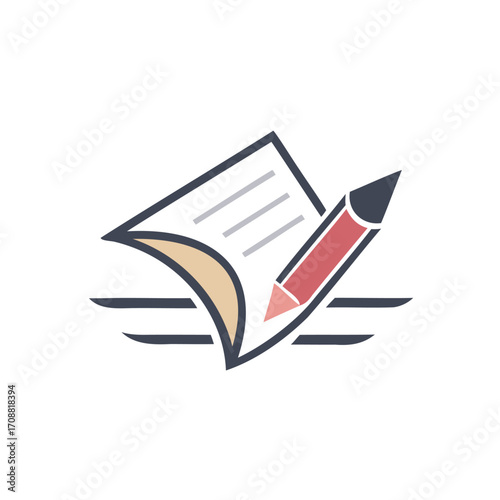 Creative writing and note taking icon with pencil and paper