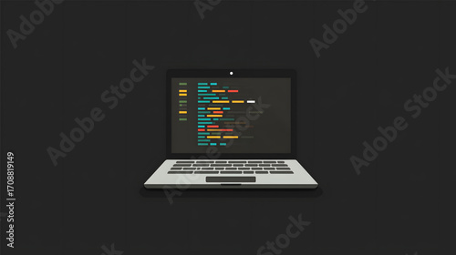 Open laptop computer displaying lines of programming code.