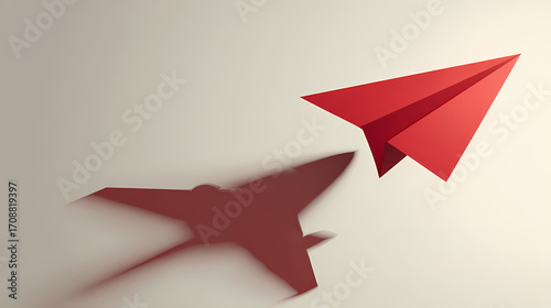 Wallpaper Mural Minimalist red paper plane soaring through a simple three dimensional geometric space on a clean white background Torontodigital.ca