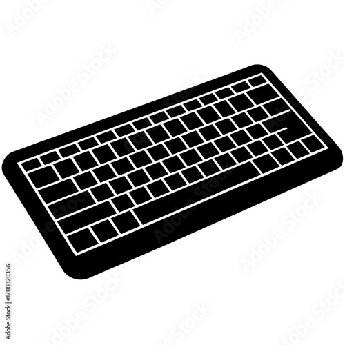 Simple black and white icon of a computer keyboard on a white background