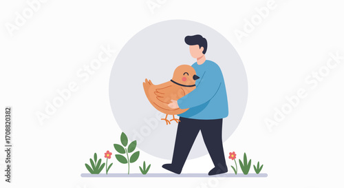 Person Carrying a Cheerful Orange Bird with Black Collar