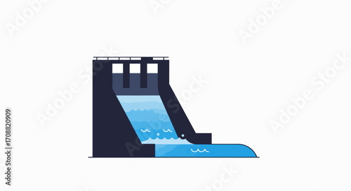 Stylized Vector Illustration of a Modern Hydroelectric Dam Structure